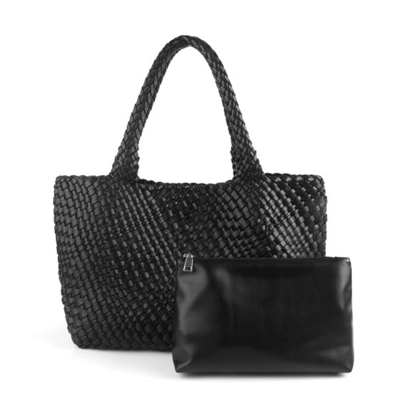 Woven Tote Bag Vegan Leather Large Capacity Travel Handbag And XD - Picture 1 of 6